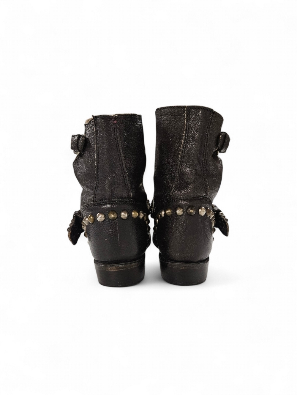 Ash Vicious Bis Studded Black Leather Motorcycle Boots In Moro Brown Size 8 - Picture 3 of 11